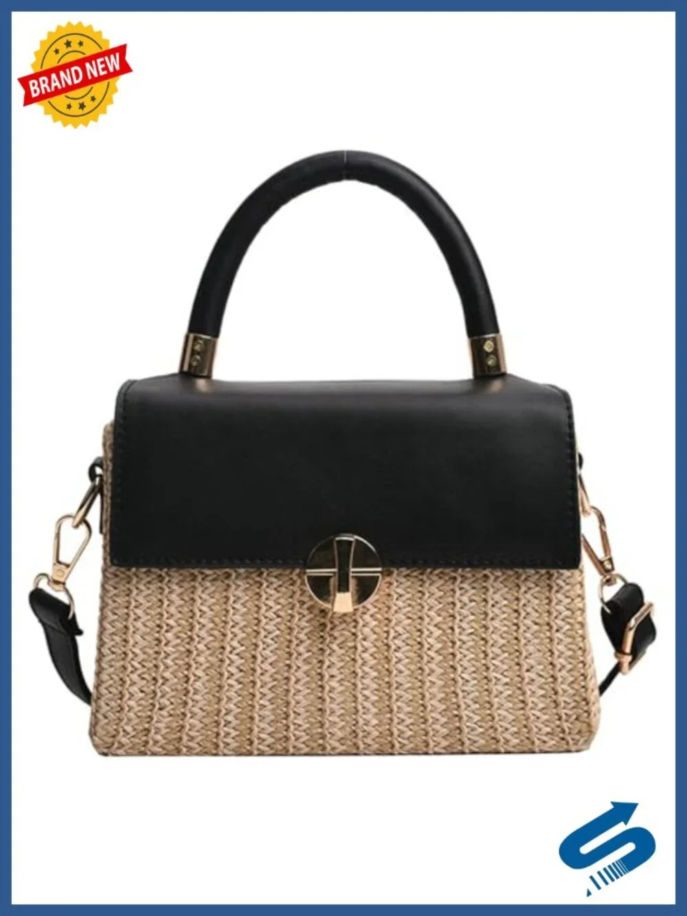 Woven Straw Crossbody Bag Women PU Leather Flap Box Purse Mini Satchel Travel